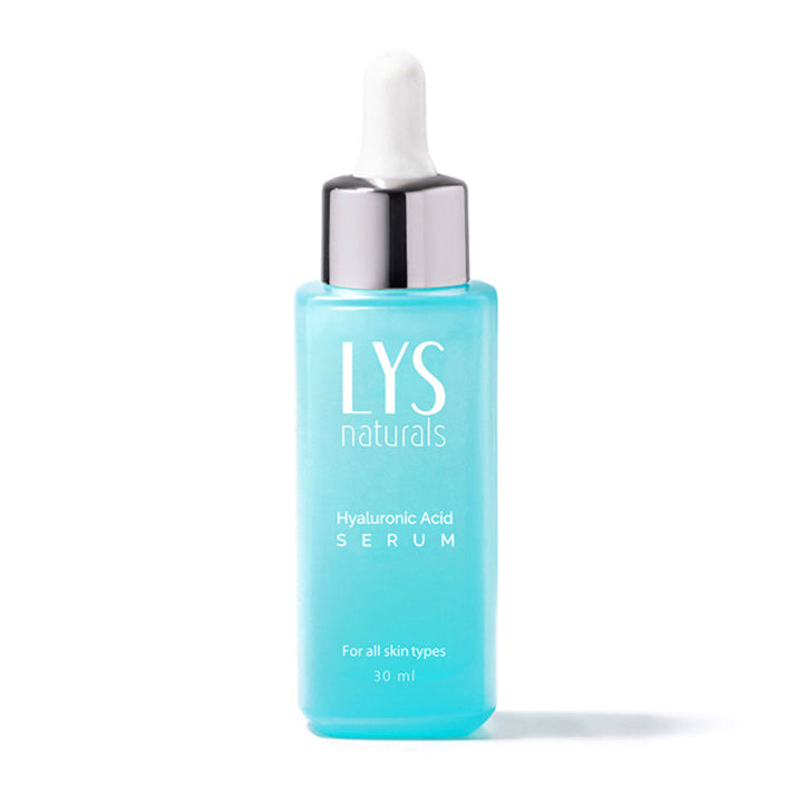 LYS Naturals hyaluronic acid serum bottle on a white background